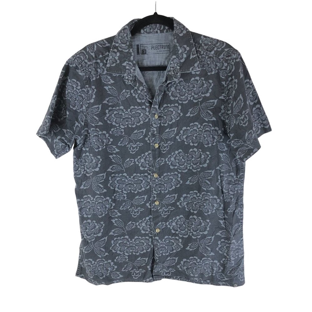 Plectrum by Ben Sherman Mens Hawaiian Aloha Shirt Floral Cotton Gray L